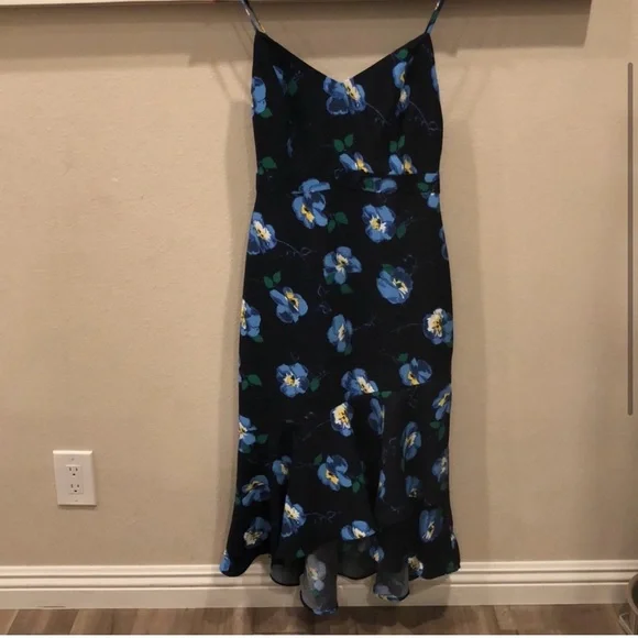 Banana Republic Navy Blue Pansies Floral Midi Dress - Picture 8 of 9